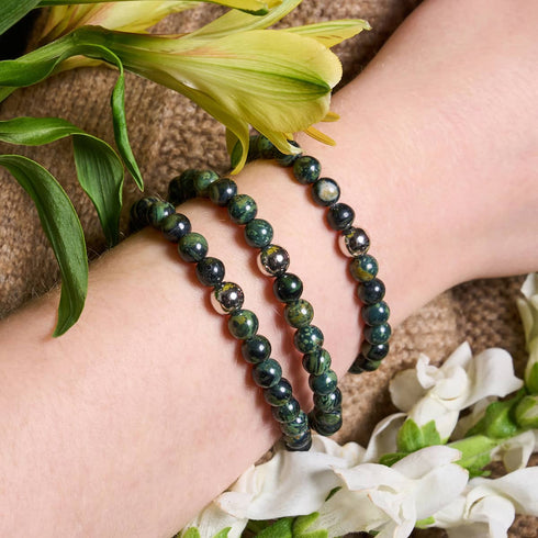Jaspe Vert Minuit | Argent sterling .925 | Bracelet de perles de pierres précieuses de guérison